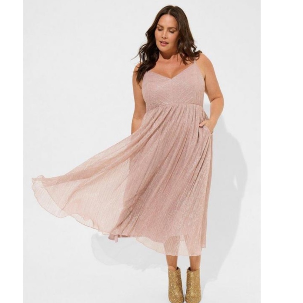 Torrid Tea Length Dress Pleated Bodice Sleeveless